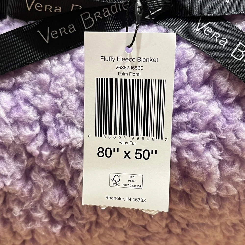 NWT Vera Bradley Light Purple Fluffy Fleece Blanket in Palm Floral 80” x 50”